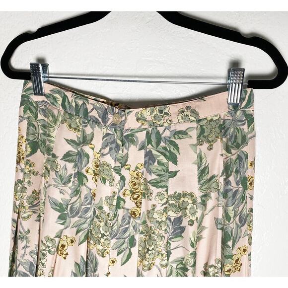 Vintage Women's JG Hook Pink Floral Print Pleated Midi Skirt Cottagecore Rayon 6 - Picture 3 of 7